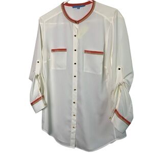 ANTONIO MELANI ivory long sleeve pink strip details button up Blouse Size Medium